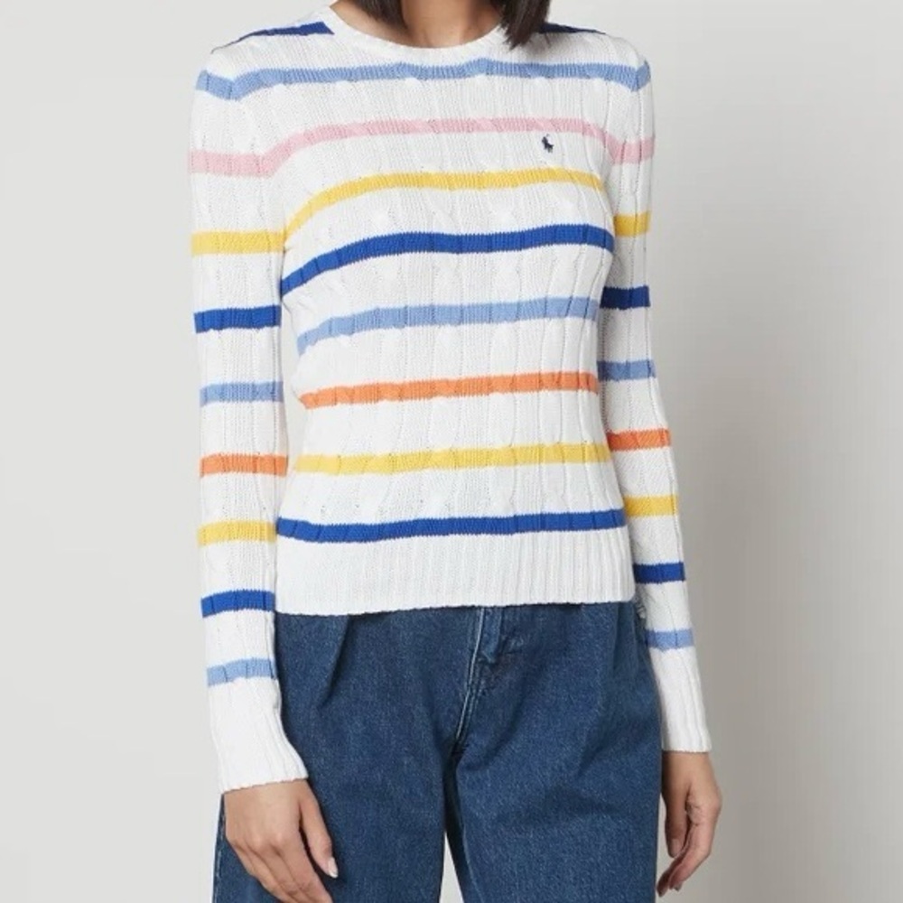 Polo Ralph Lauren Striped Cable-Knit Cotton Sweater